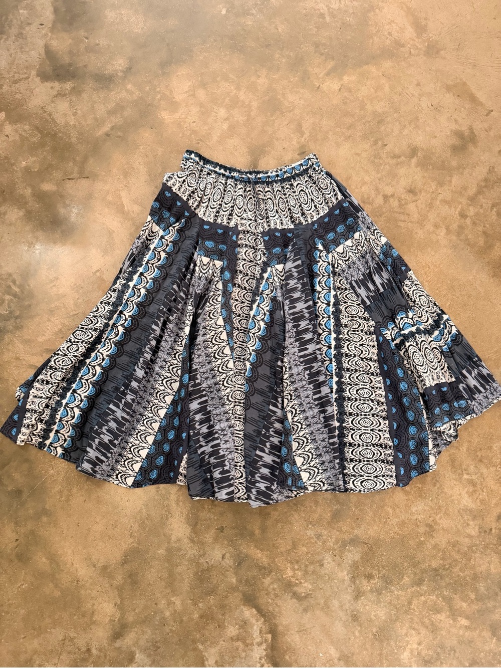 Grace Elements Blue Black White Boho Circle Skirt Pull On Size M